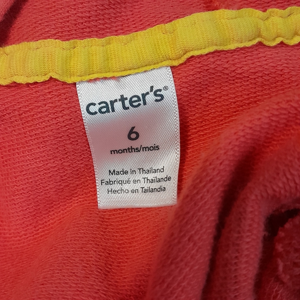 Carter's Baby Girl 6 Month Coral Full Zip Hoodie Floral Elephant - Picture 6 of 7